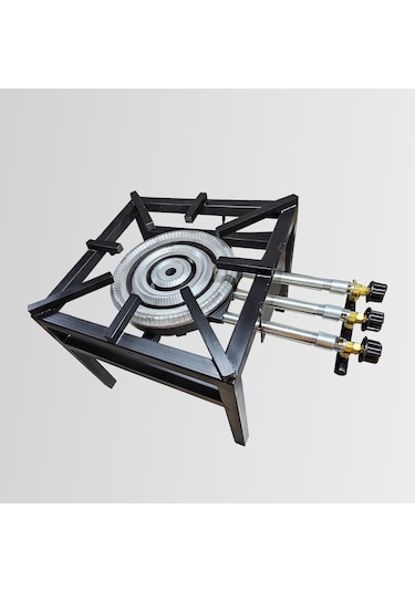 Lüks Profil Gövdeli Dört Ayaklı Üç Yanışlı Döküm Ocak Takım Tüplü