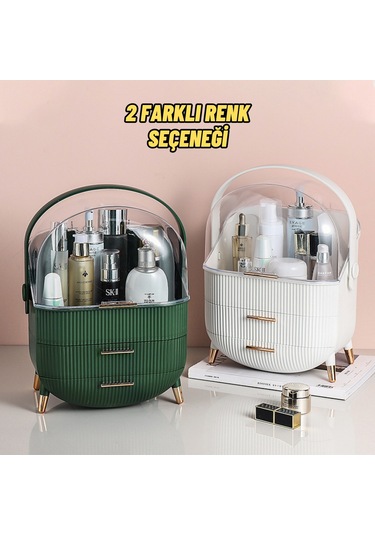 Çekmeceli Makyaj Kutusu Ve Düzenleyici Kozmetik Eşya Masa Üstü Organizer Yeşil