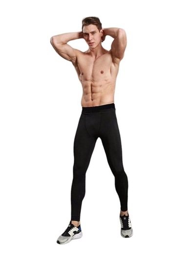 Crozwise Erkek Siyah Uzun Koşu Sporcu Taytı 3187 Siyah