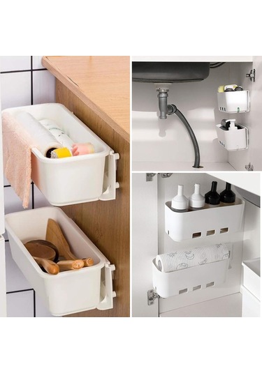 Sürgülü Dolap Rafı Plastik Sürgülü Çekmeceler Saklama Sepeti Çekmece Banyo Mutfak Lavabo Altı 28,1 11,5 11,3 Cm Diğer