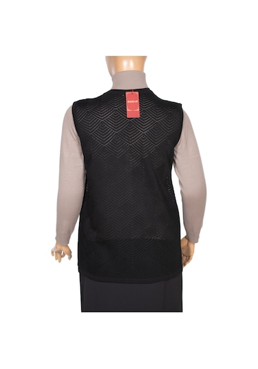 Hesna Kadın Taçlı Triko Ajurlu Broşlu Yelek Siyah Siyah