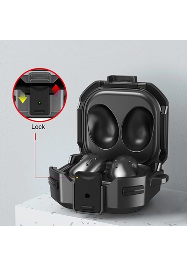 Caseonn Samsung Galaxy Buds 2 - Buds 2 Pro Kılıf Güvenlik Kilitli Military Tank Sarı