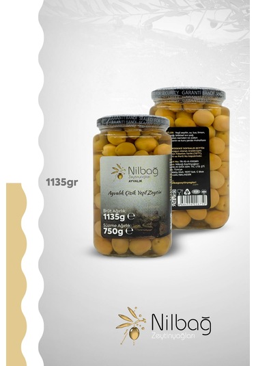 Nilbağ Zeytinyağları Ayvalık Çizik Yeşil Zeytin Cam 850 G