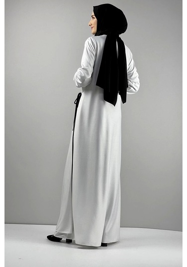 Moda Çizgi Namaz Elbisesi Beyaz