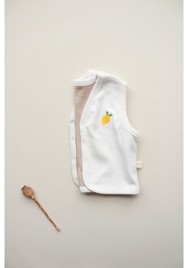 Limon Nakışlı Çift Taraflı Yelek Krem