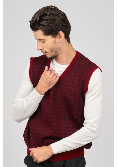 Pave Erkek Desenli Yünlü Süveter 4539011 Bordo-Bordo