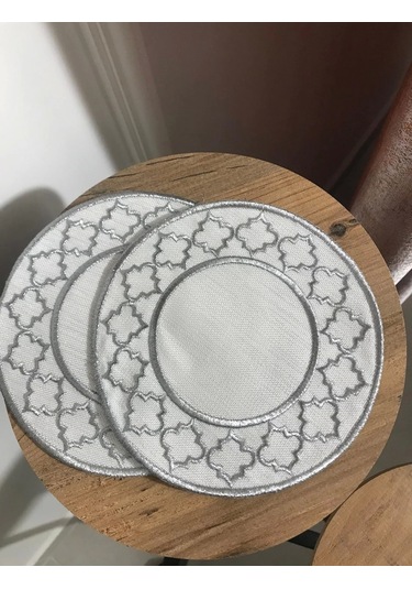 Nivemeshome Fas Nakışlı Gümüş Oval 6 Adet Keten Kokteyl Peçetesi Kahve Yanı Sunumluk Gümüş