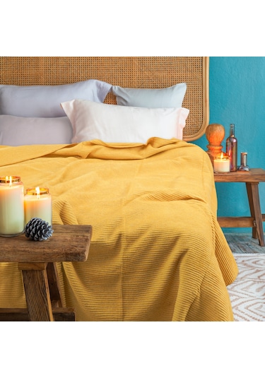 Verra Home Pamuk Battaniye Tek Kişilik Tv Battaniyesi 130 x 170 CM Hardal