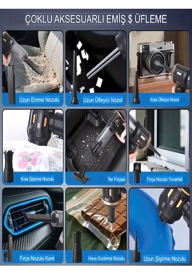 17000pa 100w Araç Süpürgesi Led Ekranlı, Ev Ofis Araba İçin El Süpürgesi - Hepa Filtreli Gri