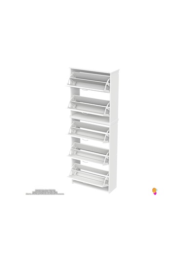 Modilayn Verve Asma Antre 72x194x26 Cm Lik 3 Düşer Kapak 10 Göz Bölmeli Ayakkabılık Beyaz