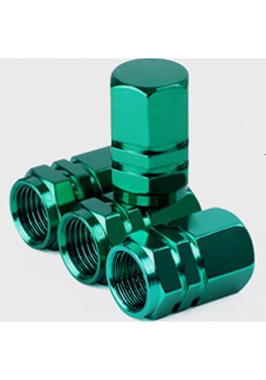 Neevoyu 4 Adet Yeşil Alüminyum Jant Valf Kapağı - Araba Motosiklet Bisiklet Uyumlu - Gümüş Levha İçli - Toz Ve Hava Koruyucu - 17mm Boy - 10mm Hex - 8v1 İmza