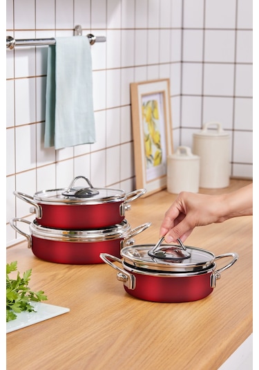 Karaca Ateş Emaye 6 Parça Omlet Seti Bordo