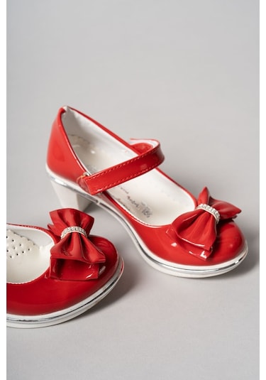Gimer - Topuklu Fiyonklu Kırmızı Rugan Kız Çocuk Ayakkabı - E... Kırmızı