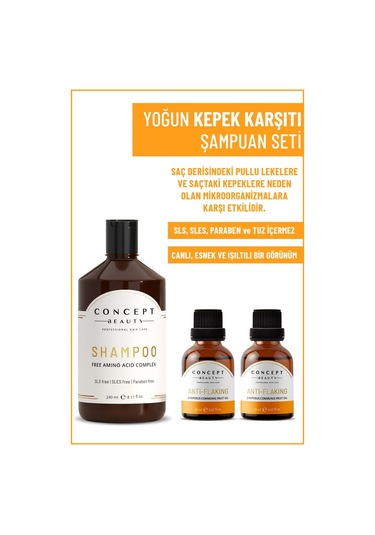 Concept Beauty Kepek Karşıtı Şampuan 240 ML + Flaking Kepek Karşıtı Shot 2 x 20 ML