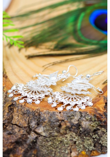 Tavus Kuşu Model Telkari Gümüş Kadın Küpe 201020618