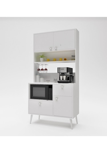 Floradesign Latte Kahve Köşesi / Çok Amaçlı Dolap / Airfryer Dolabı / Mutfak Organizeri Beyaz