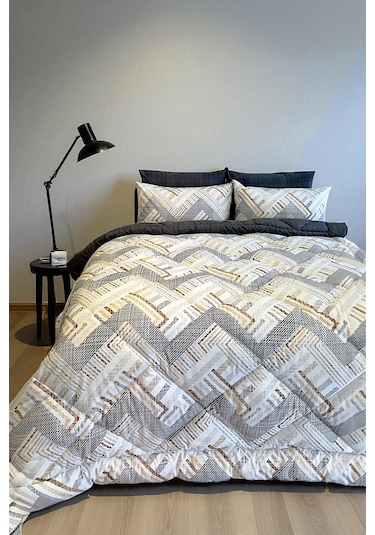 Alla Turca Çift Kişilik 4 Yastık Kılıflı Lastikli Çarşaflı Çift Taraflı Desenli Uyku Seti-nova Antrasit Antrasit