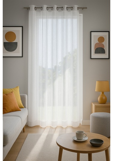 Louison Tül Perde Gri Çizgili 300x280 Gri - Beyaz