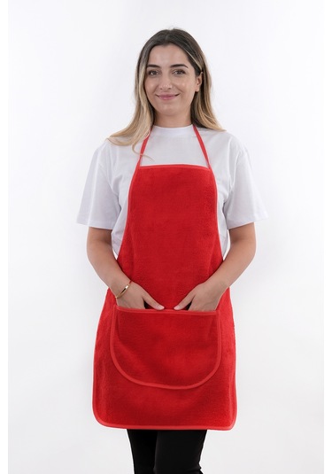 Wellsoft İkili Paket Cepli Mutfak Önlüğü Sıvı Geçirmez Su Geçirmez Mutfak Önlüğü Kırmızı
