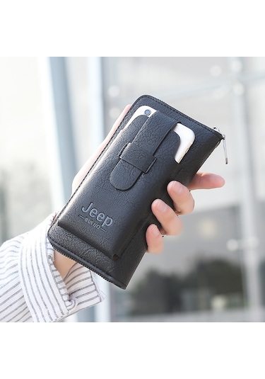 Jeep Buluo Erkek El Çantası Büyük Kapasiteli Çoklu Kart Erkek Cep Telefonu Çantası Tek Fermuarlı Taşınabilir Erkek Çanta Cüzdanı 001