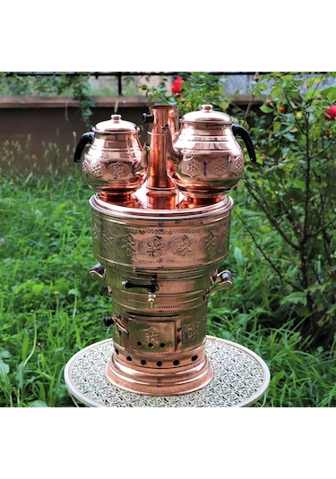 Çift Demlikli Bakır Semaver 10 L