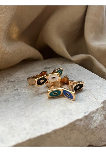 Altın Renkli Gözlü Yıldız Küpe Çok Renkli