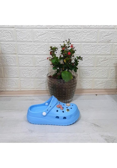 Sonimix 12901 Bebe Mavisi Taşlı Kalın Tabanlı Kadın Terlik 001