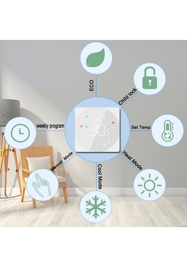 Fosenze Kombi Termostatı - Lcd Ekranlı, 5a Dokunmatik, Programlanabilir Isı Kontrol Cihazı Beyaz Tp908gc