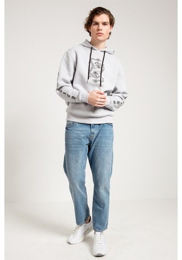 Jahr Marc Dragon Baskılı Gri Oversize Erkek Sweatshirt Gri