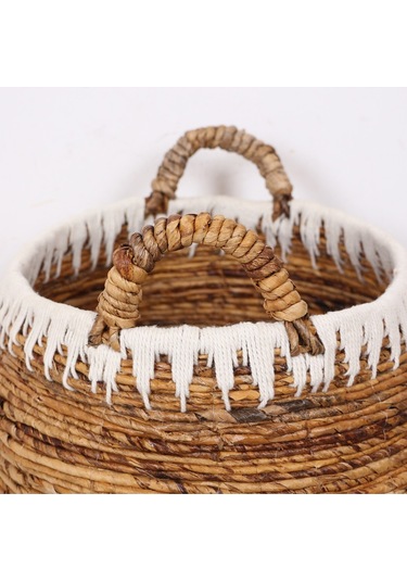 Avanos Doğal Abaka El Yapımı Yuvarlak Kulplu 2 Li Sepet Bej