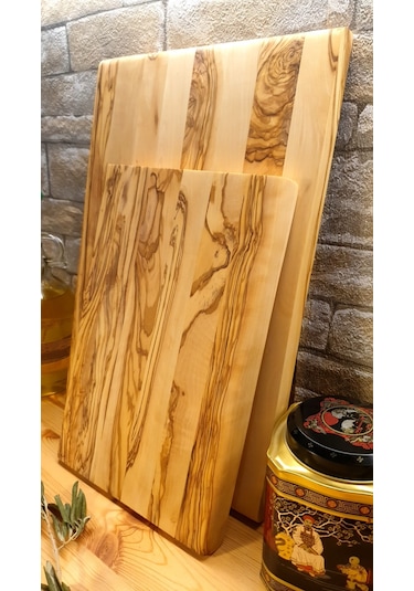 2 Li Set Zeytin Ağacı Ahşap Kesme Sunum Mutfak Tahtası