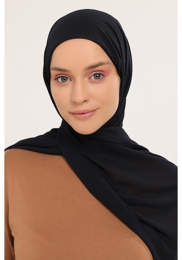 Hazır Pratik Lüks Geçmeli Lastikli Boneli Şifon Şal Lacivert