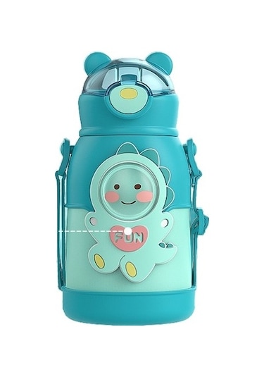 Taşınabilir Çocuk Termos Şişesi 316 Paslanmaz Çelik Öğrenci Pipetli Bardak-yeşil