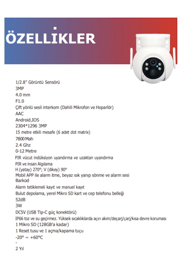 Bester 3 Mp Wifi Solar Ptz Hareketli Kamera Uzaktan Erişim Sd Des