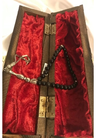 Tespih Obsidyen Doğal Taş Tesbih Gümüş İmameli Aura Taşı Ahşap Kutulu 6mm Çok Renkli