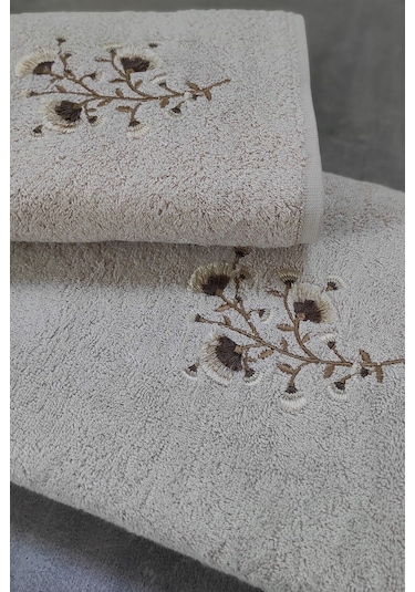 2'li Nakışlı Bambu Banyo Havlu Seti-tivoli Lisette Cappuccino