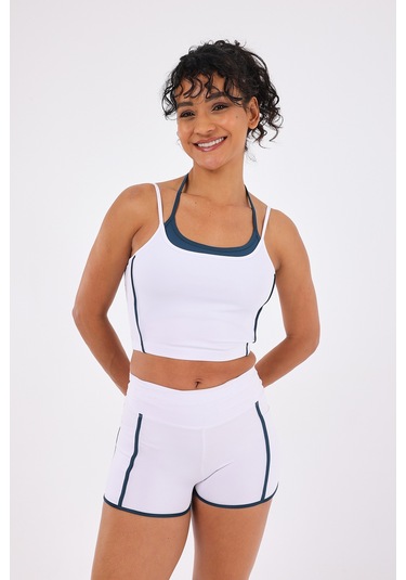 Scorp Antha Spor Büstiyer Biker Kısa Tayt Takımı Beyaz STANDART