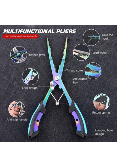 Folinda Rengli Paslanmaz Çelik Olta Testeresi - İp Kesici, Ağırlık Basıcı, Halka Açıcı, Kayıp Engelleme Kordonlu Olta Gereci