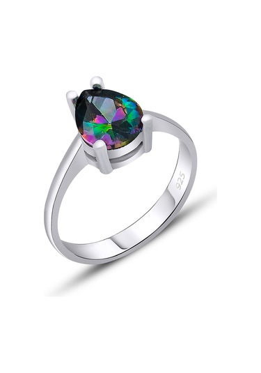 Gümüş Rodyumlu Mistik Topaz Taşlı Yüzük Damla Kesim 925 Ayar St296 Gümüş