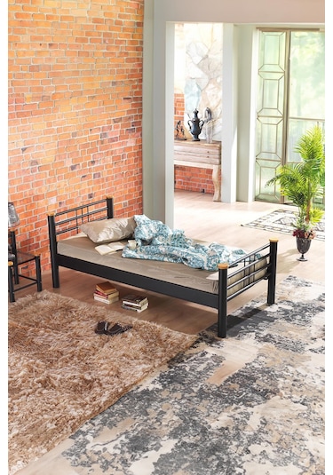 Kappis Tek Kişilik Ferforje Metal Karyola-siyah Ahşap Latalı