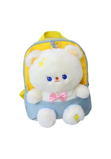 Goldenqian Çocuk Anaokulu Okul Çantaları, Erkek Ve Kız Sırt Çantaları, Sevimli Karikatür Ayı Peluş Bebek Sırt Çantaları J4d7ra MAvi
