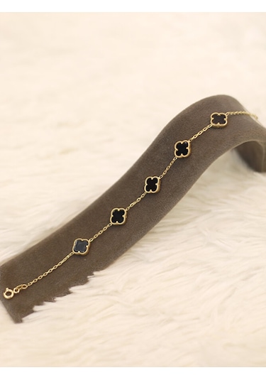 14 Ayar Altın 5'li Siyah Yonca Bileklik Altın