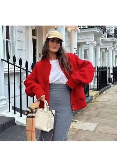 Kadın Beyzbol Ceketi Kırmızı