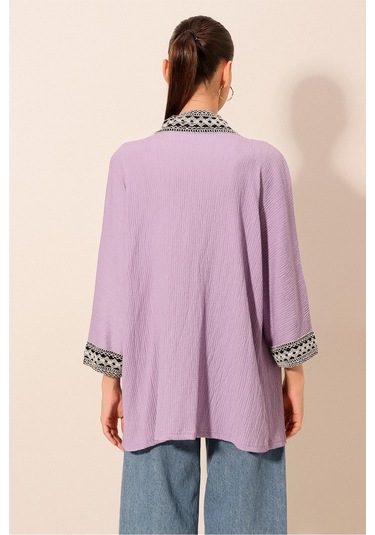 Bigdart 5866 Nakışlı Örme Kimono - Lila 001
