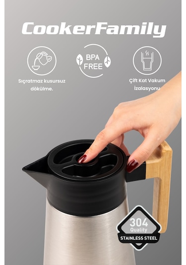 Cooker Bamboopour 2 Litre Paslanmaz Çelik Bambu Saplı Çelik Termos Ckr2094 Diğer