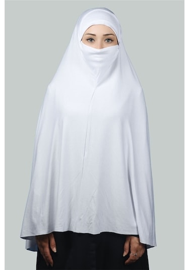 Altobeh Hazır Türban Peçeli Pratik Eşarp Tesettür Nikaplı Hijab - Namaz Örtüsü Sufle (5XL) - Beyaz