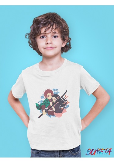 Bumeta Demon Slayer Karakter Baskılı Çocuk Tişört 3'lü Set Beyaz