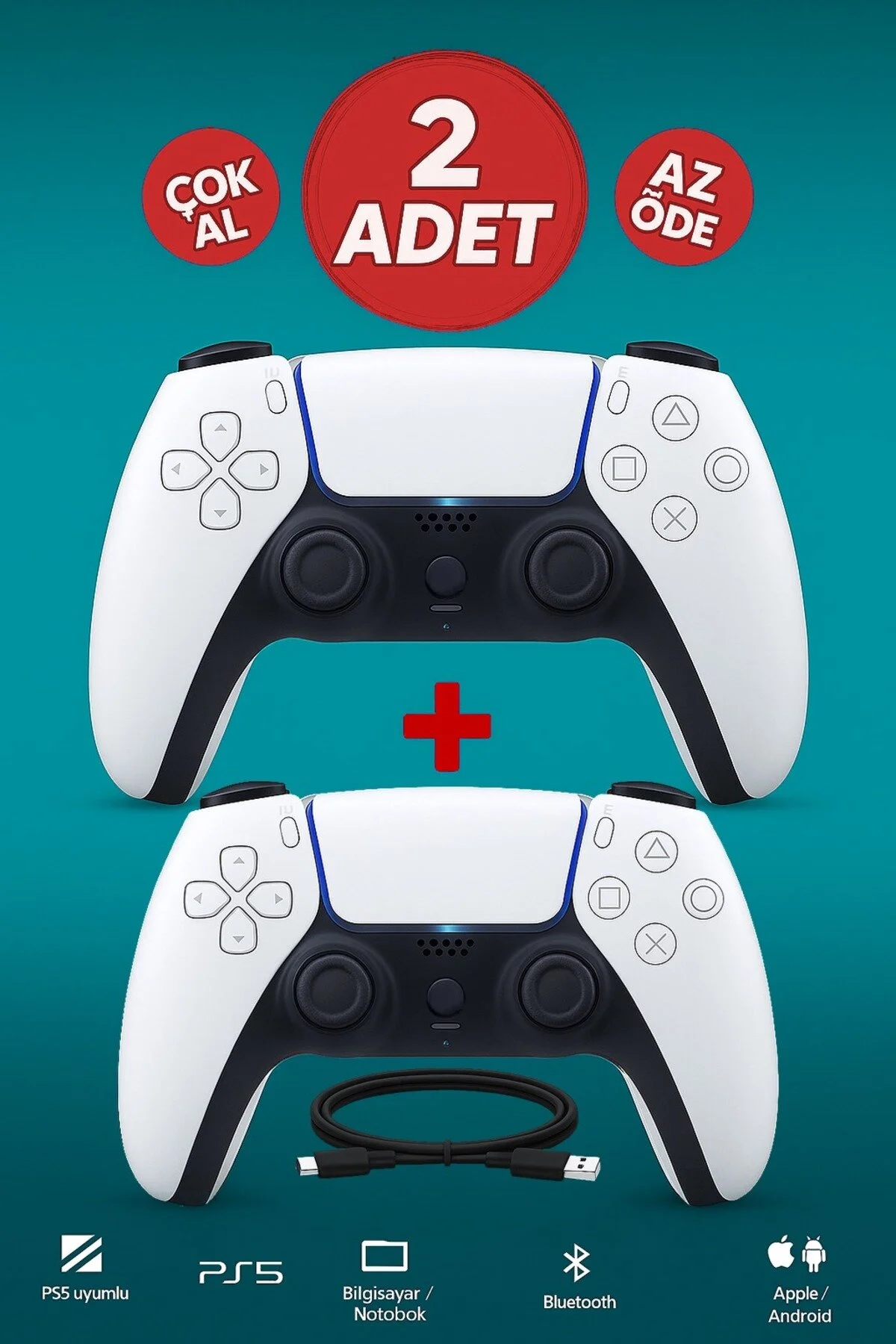 2 Adet Ps5 Oyun Kolu Playstation 5 İle Tam Uyumlu Muadil Joystick Logosuz 2 Adet