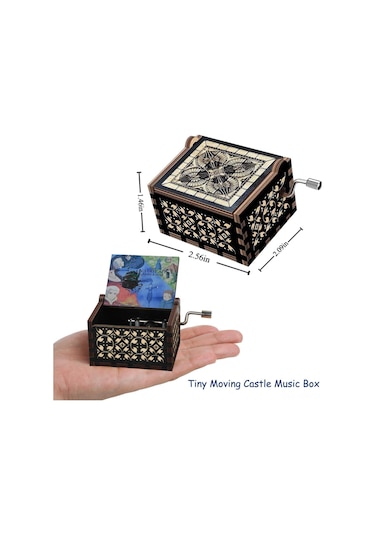 Tenfowee "el Yapımı Howl'un Yürüyen Şatosu Müzik Kutusu - Merry Go Round Melodisi İle Ahşap Kollu Müzik Kutusu Siyah Şato " Siyah 1