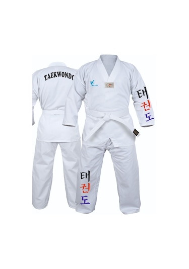 Korece Baskılı Beyaz Yaka Acemi Taekwondo Elbisesi Dobok Tekvando Elbisesi Beyaz